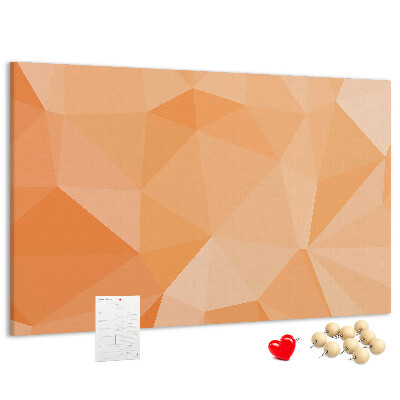 Pizarra de corcho con diseño de triángulos en tonos geométricos naranja