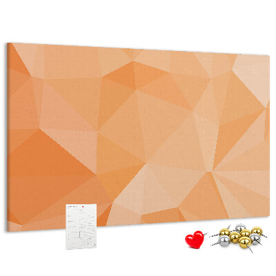 Pizarra de corcho con diseño de triángulos en tonos geométricos naranja