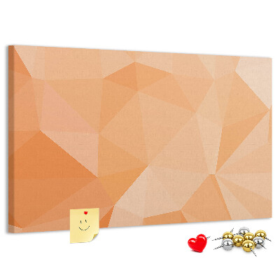 Pizarra de corcho con diseño de triángulos en tonos geométricos naranja