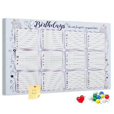 Pizarra de corcho Calendario de cumpleaños con detalles coloridos