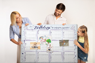 Pizarra de corcho calendario de cumpleaños con detalles coloridos