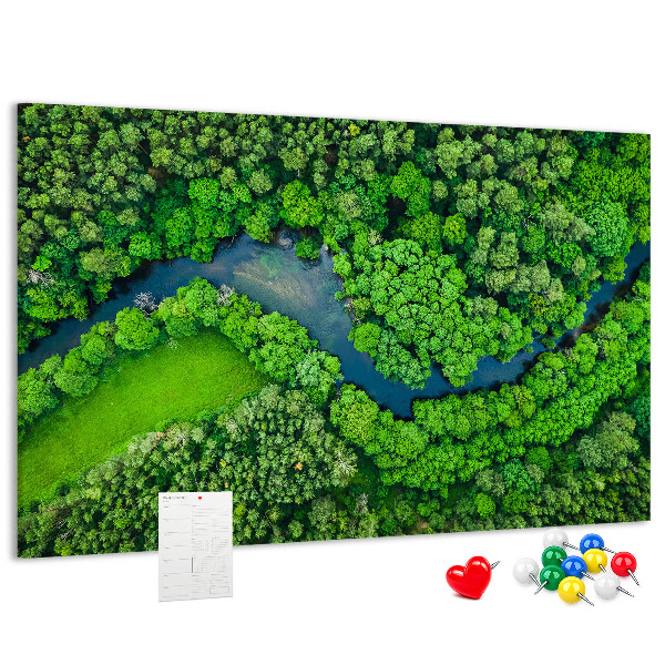 Tablero de anuncios con diseño de paisaje verde y río serpenteante