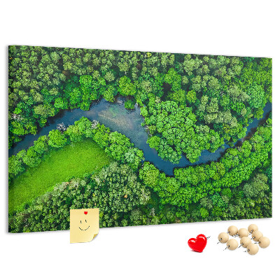 Tablero de anuncios con diseño de paisaje verde y río serpenteante