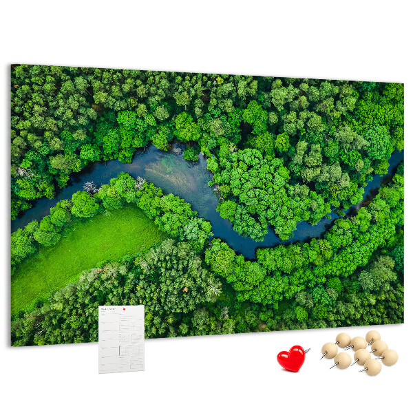 Tablero de anuncios con diseño de paisaje verde y río serpenteante