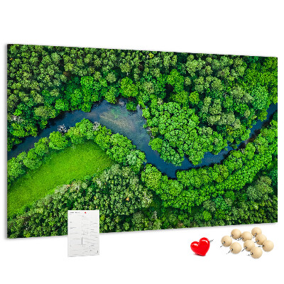 Tablero de anuncios con diseño de paisaje verde y río serpenteante