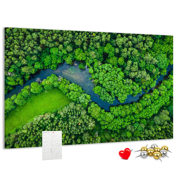 Tablero de anuncios con diseño de paisaje verde y río serpenteante
