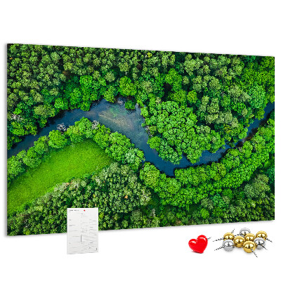 Tablero de anuncios con diseño de paisaje verde y río serpenteante