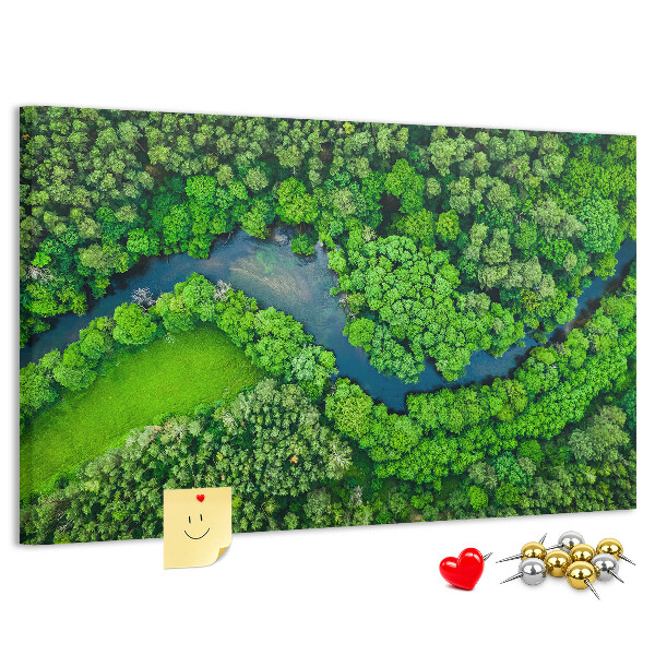 Tablero de anuncios con diseño de paisaje verde y río serpenteante