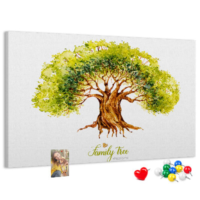 Pizarra de corcho con diseño de árbol genealógico en acuarela con hojas