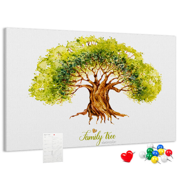 Pizarra de corcho con diseño de árbol genealógico en acuarela con hojas
