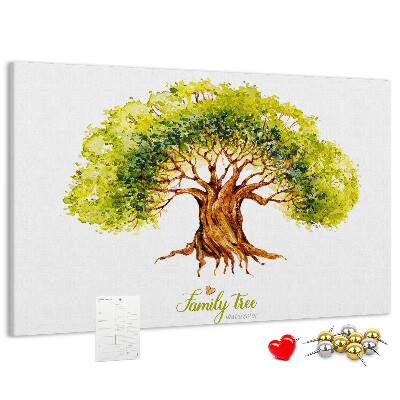 Pizarra de corcho con diseño de árbol genealógico en acuarela con hojas