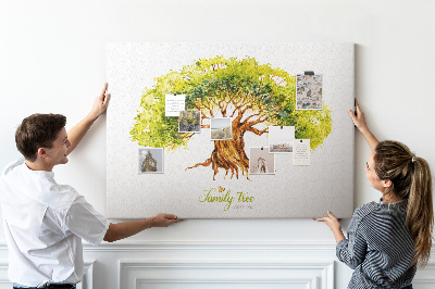Pizarra de corcho con diseño de árbol genealógico en acuarela con hojas