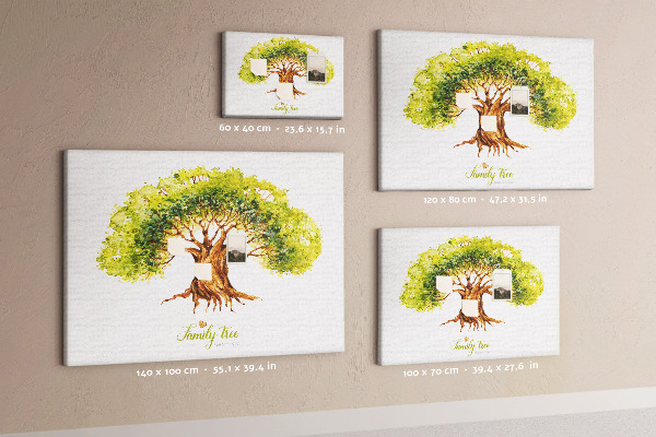 Pizarra de corcho con diseño de árbol genealógico en acuarela con hojas