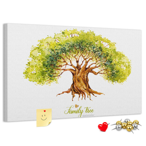 Pizarra de corcho con diseño de árbol genealógico en acuarela con hojas