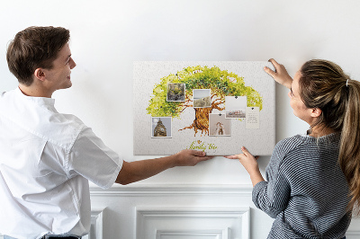 Pizarra de corcho con diseño de árbol genealógico en acuarela con hojas