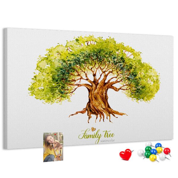Pizarra de corcho con diseño de árbol genealógico en acuarela con hojas