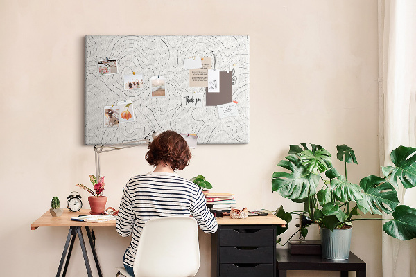 Tablero de anuncios con diseño de líneas abstractas en forma de contornos