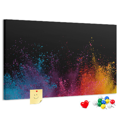 Tablero de corcho decorado Una explosión de colores sobre un fondo negro.
