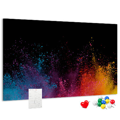 Tablero de corcho decorado una explosión de colores sobre un fondo negro