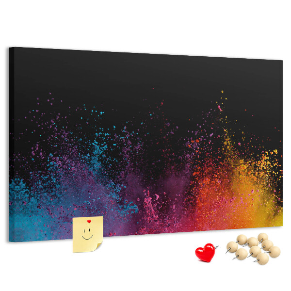 Tablero de corcho decorado una explosión de colores sobre un fondo negro