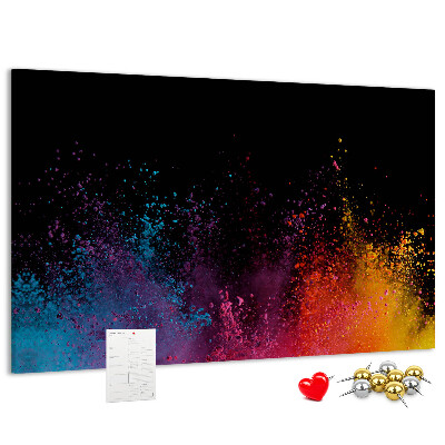 Tablero de corcho decorado una explosión de colores sobre un fondo negro
