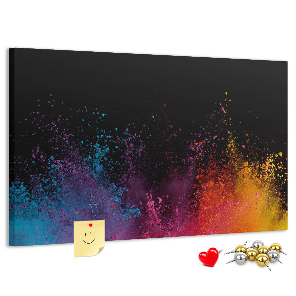 Tablero de corcho decorado una explosión de colores sobre un fondo negro