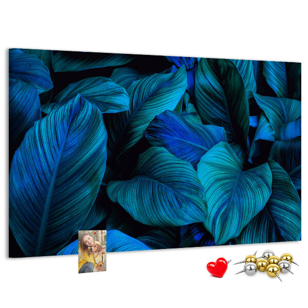 Tablero de anuncios hojas de color azul intenso