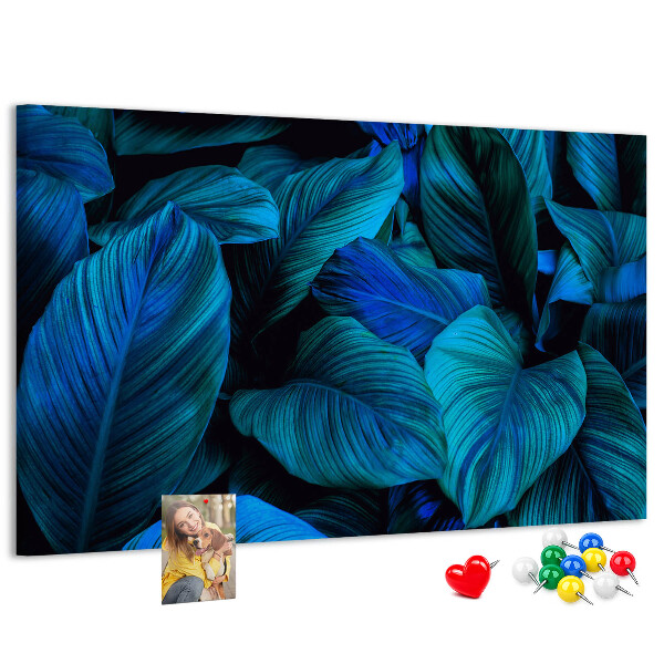 Tablero de anuncios hojas de color azul intenso