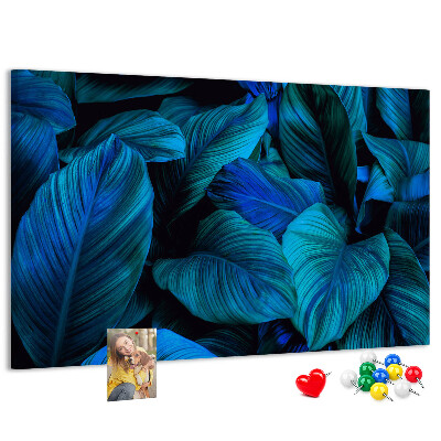 Tablero de anuncios hojas de color azul intenso