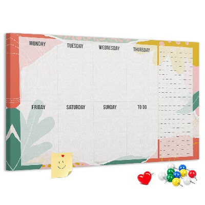 Tablero de corcho decorado Calendario floral con detalles coloridos