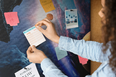 Tablero de anuncios con diseño de paisaje espacial de planetas y nubes