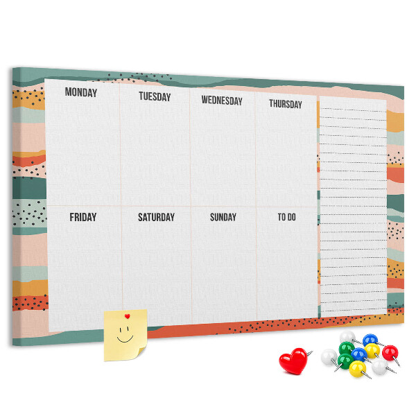 Tablero de corcho decorativo agenda colorida con diseño semanal