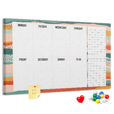 Tablero de corcho decorado Agenda colorida con diseño semanal de días
