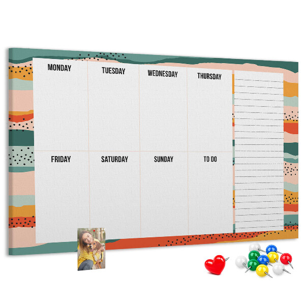 Tablero de corcho decorativo agenda colorida con diseño semanal