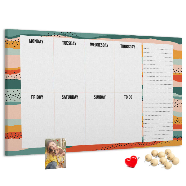 Tablero de corcho decorativo agenda colorida con diseño semanal