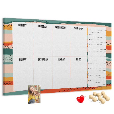 Tablero de corcho decorativo agenda colorida con diseño semanal