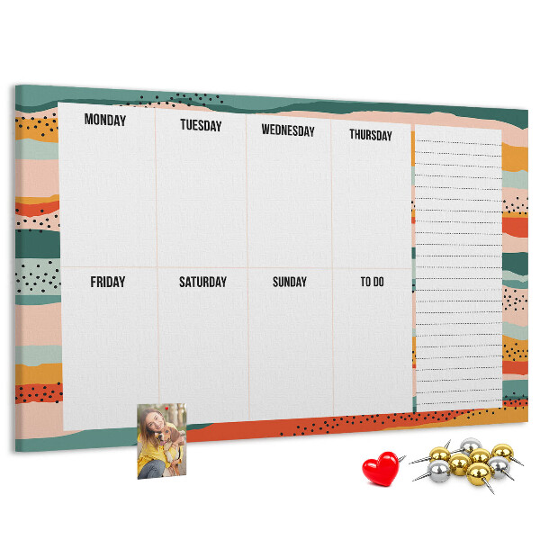 Tablero de corcho decorativo agenda colorida con diseño semanal