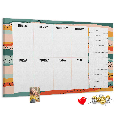 Tablero de corcho decorativo agenda colorida con diseño semanal