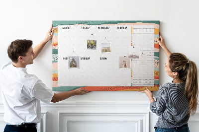 Tablero de corcho decorativo agenda colorida con diseño semanal