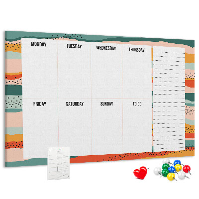 Tablero de corcho decorativo agenda colorida con diseño semanal