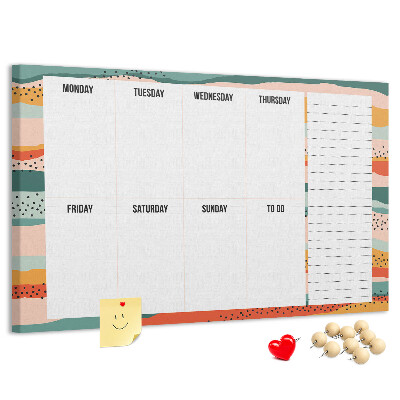 Tablero de corcho decorativo agenda colorida con diseño semanal