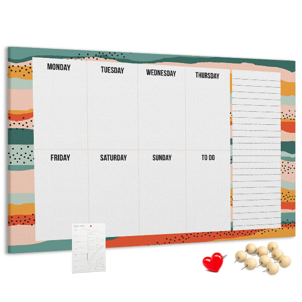 Tablero de corcho decorativo agenda colorida con diseño semanal