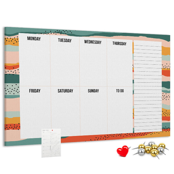 Tablero de corcho decorativo agenda colorida con diseño semanal