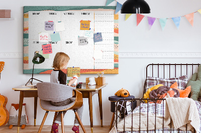 Tablero de corcho decorativo agenda colorida con diseño semanal