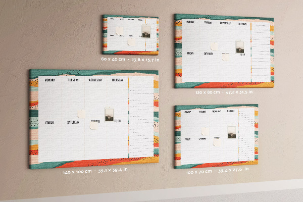 Tablero de corcho decorativo agenda colorida con diseño semanal