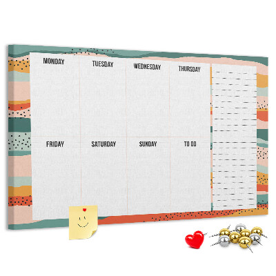Tablero de corcho decorativo agenda colorida con diseño semanal