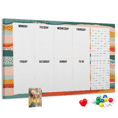 Tablero de corcho decorativo agenda colorida con diseño semanal