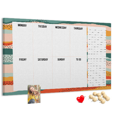 Tablero de corcho decorativo agenda colorida con diseño semanal