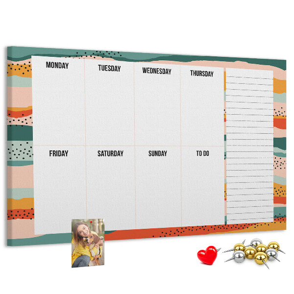 Tablero de corcho decorativo agenda colorida con diseño semanal