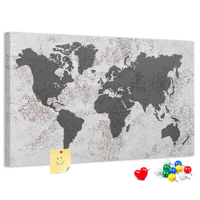 Tablero de corcho decorado Elegante mapa del mundo en tonos grises